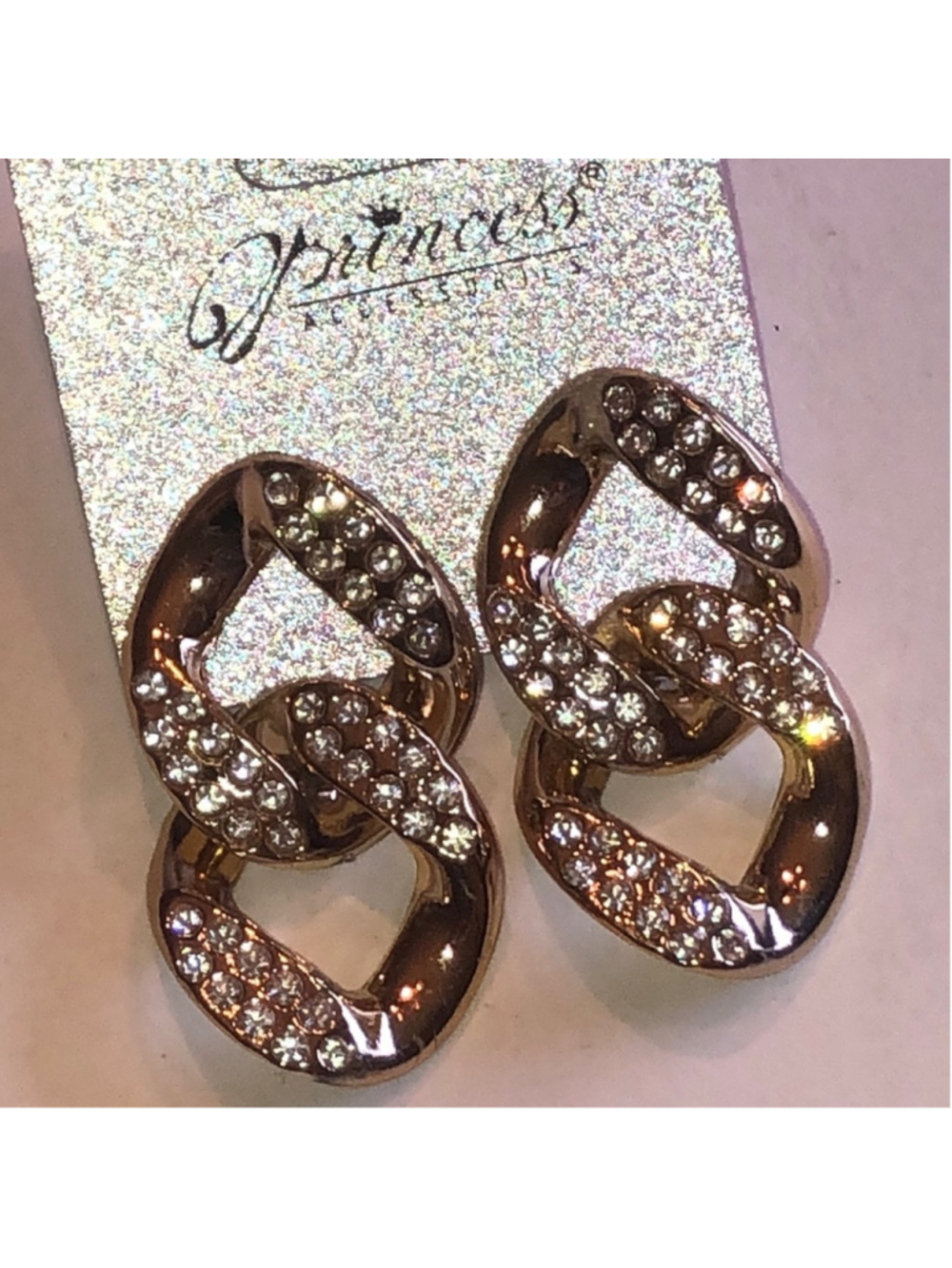 Princess Gold Tone Linked Rhinestone Drop Earrings